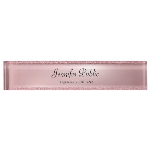 モダンのばら色の金ゴールドのグリッターの手書きの原稿の上品 デスクネームプレート (正面)