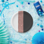 モダンのばら色の金ゴールドのグリッターの白黒色のブロック ペーパープレート (パーティー)