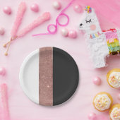 モダンのばら色の金ゴールドのグリッターの白黒色のブロック ペーパープレート (パーティー)