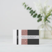 モダンのばら色の金ゴールドのグリッターの白黒色のブロック 名刺 (スタンド正面)