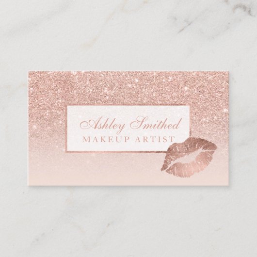 モダンのばら色の金ゴールドのグリッターの赤面のグラデーションな化粧の唇 名刺 (正面)