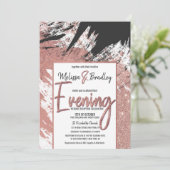 モダンのばら色の金ゴールドのグリッターの黒ブラシストローク夕べ 招待状 (スタンド正面)