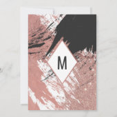 モダンのばら色の金ゴールドのグリッターの黒ブラシストローク夕べ 招待状 (裏面)