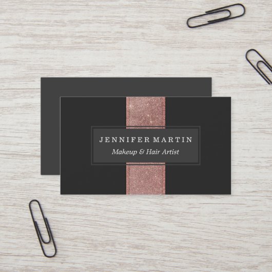 モダンのばら色の金ゴールドのグリッターの黒色のブロック 名刺 (正面/裏面インサイチュ)
