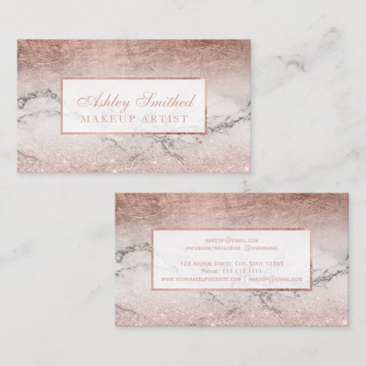 モダンのばら色の金ゴールドのグリッターホイルの大理石のグラデーションな化粧 名刺 (正面/裏面)