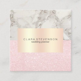 モダンのばら色の金ゴールドのグリッター及び大理石のウェディングプランナー スクエア名刺