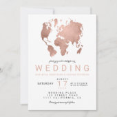 モダンのばら色の金ゴールドのシックな世界地図の結婚式 招待状 (正面)