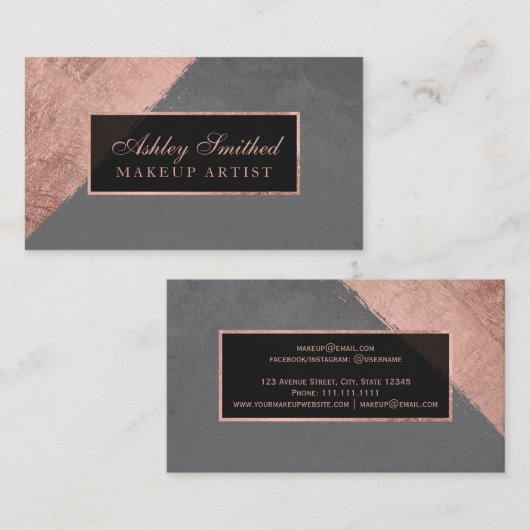 モダンのばら色の金ゴールドのストライブ柄の灰色のセメントの化粧 名刺 (正面/裏面)