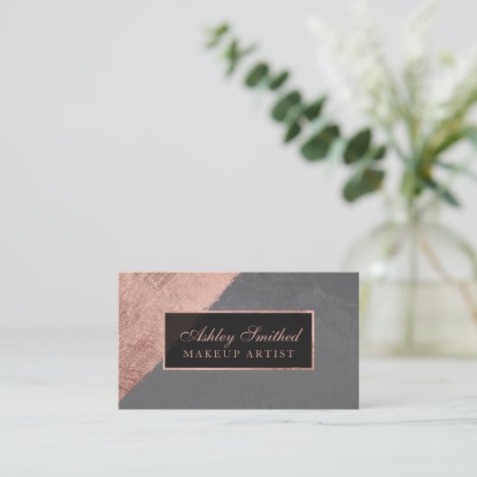 モダンのばら色の金ゴールドのストライブ柄の灰色のセメントの化粧 名刺 (スタンド正面)