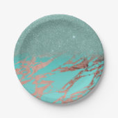 モダンのばら色の金ゴールドのティール(緑がかった色)の大理石のグリッターの勾配 ペーパープレート (正面)