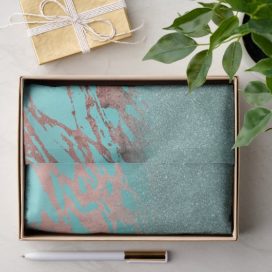 モダンのばら色の金ゴールドのティール(緑がかった色)の大理石のグリッターの勾配 薄葉紙 (ギフト)