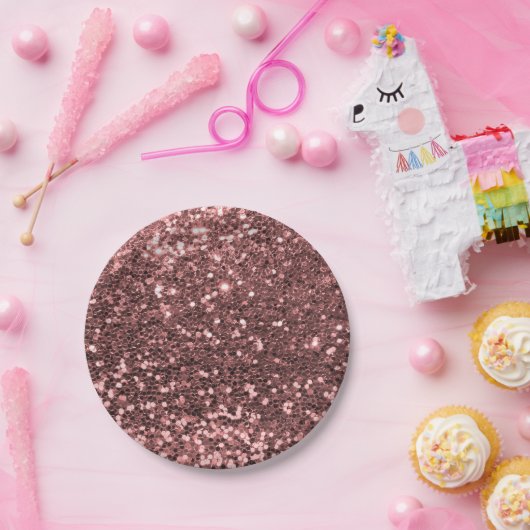 モダンのばら色の金ゴールドのフェイクなグリッターのピンクのプリント ペーパープレート (パーティー)