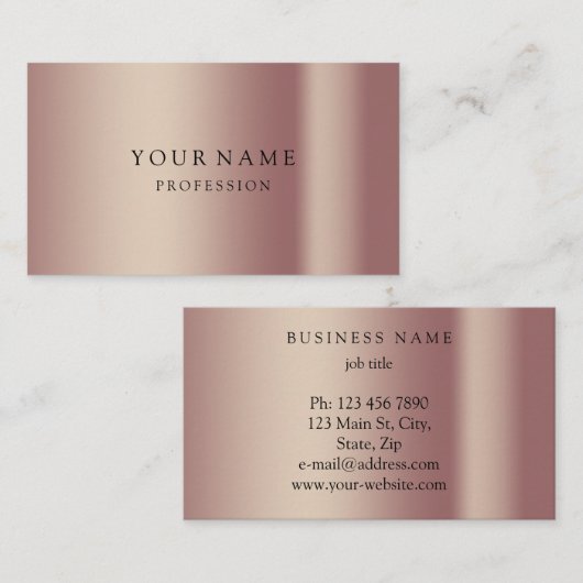 モダンのばら色の金ゴールドのミニマルな絹の金属白 名刺 (正面/裏面)