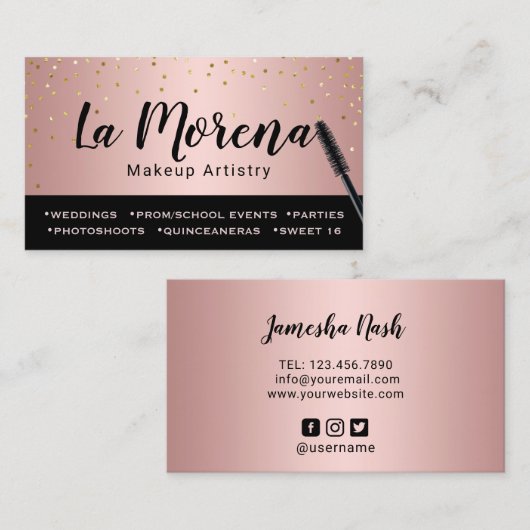 モダンのばら色の金ゴールドの化粧の芸術性 名刺 (正面/裏面)
