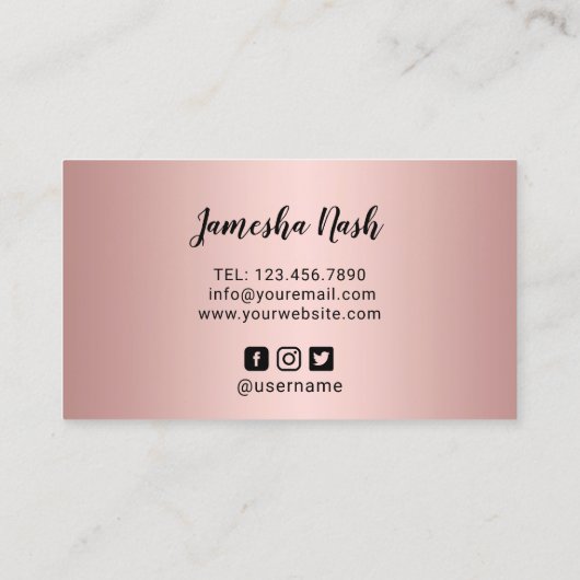 モダンのばら色の金ゴールドの化粧の芸術性 名刺 (裏面)