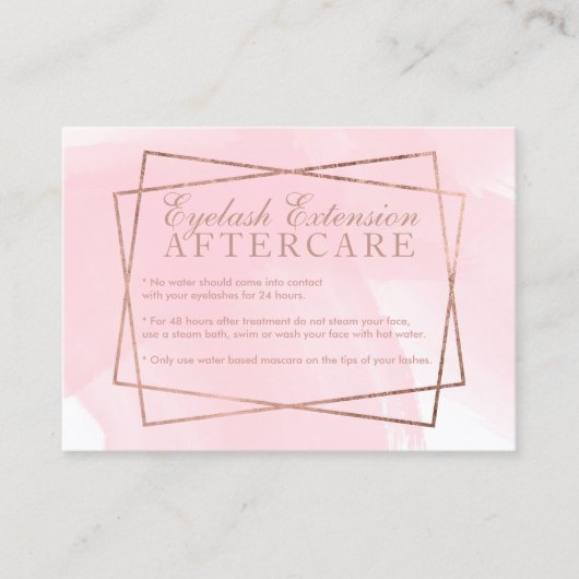 モダンのばら色の金ゴールドの原稿のピンクのまつげのアフターケア 名刺 (正面)