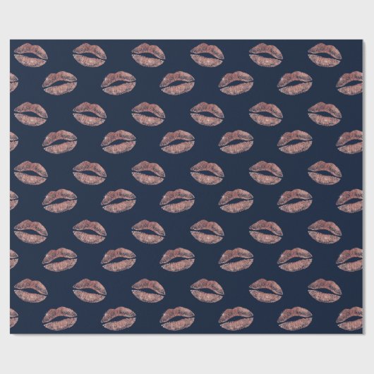 モダンのばら色の金ゴールドの唇のプリントの濃紺 ラッピングペーパー (フラット)