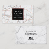 モダンのばら色の金ゴールドの大理石の幾何学的な美容院 名刺 (正面/裏面)