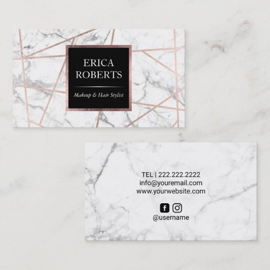 モダンのばら色の金ゴールドの大理石の幾何学的な美容院 名刺 (正面/裏面)
