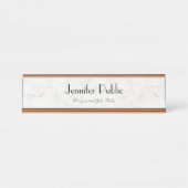 モダンのばら色の金ゴールドの白い大理石のエレガントなテンプレート デスクネームプレート (正面)