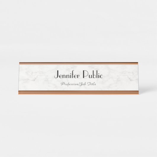 モダンのばら色の金ゴールドの白い大理石のエレガントなテンプレート デスクネームプレート (正面)