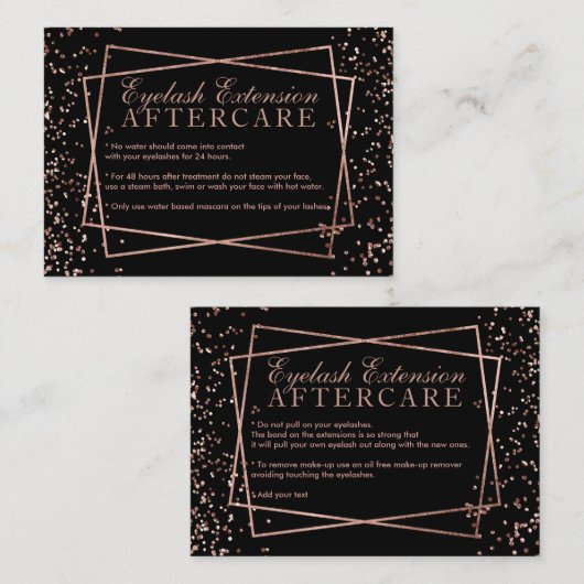 モダンのばら色の金ゴールドの紙吹雪の黒のまつげのアフターケア 名刺 (正面/裏面)