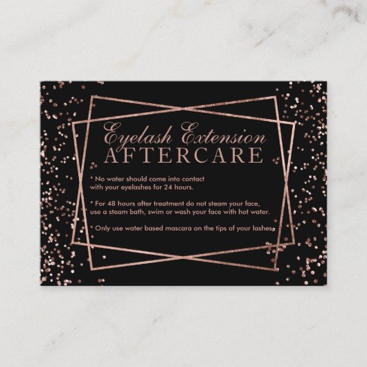 モダンのばら色の金ゴールドの紙吹雪の黒のまつげのアフターケア 名刺 (正面)