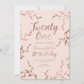 モダンのばら色の金ゴールドの花の赤面のピンクの第21誕生日 招待状 (正面)