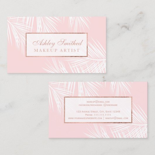 モダンのばら色の金ゴールドの赤面のピンクのplamの木の葉の化粧 名刺 (正面/裏面)