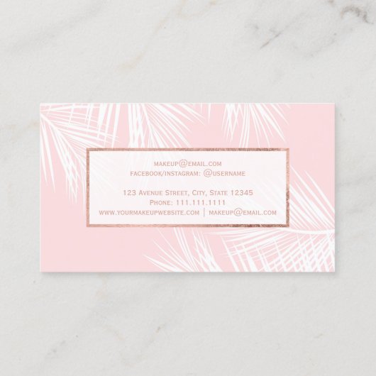 モダンのばら色の金ゴールドの赤面のピンクのplamの木の葉の化粧 名刺 (裏面)