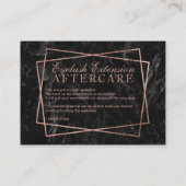 モダンのばら色の金ゴールドの黒の大理石のまつげのアフターケア 名刺 (裏面)