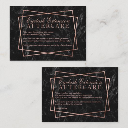 モダンのばら色の金ゴールドの黒の大理石のまつげのアフターケア 名刺 (正面/裏面)