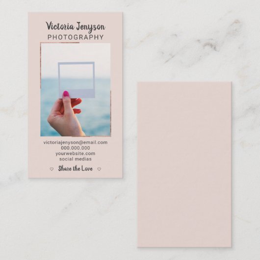 モダンのばら色の金ゴールドフレームのカメラマンのトレンディーの写真 名刺 (正面/裏面)