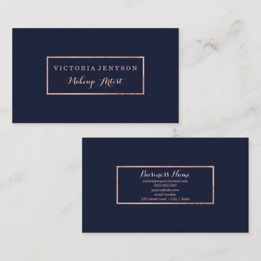 モダンのばら色の金ゴールドフレームの濃紺のメーキャップアーティスト 名刺 (正面/裏面)