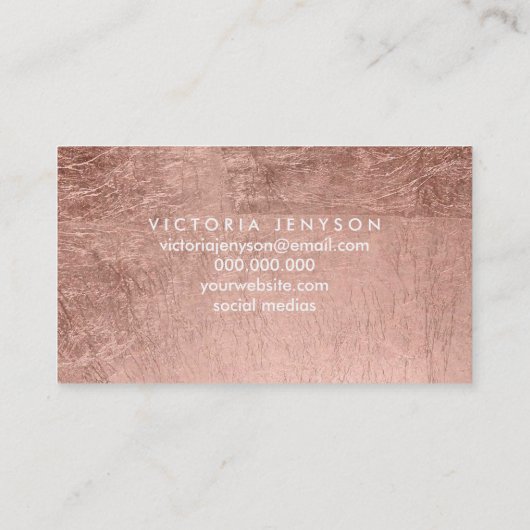 モダンのばら色の金ゴールドブラシストロークシックなメーキャップアーティスト 名刺 (裏面)