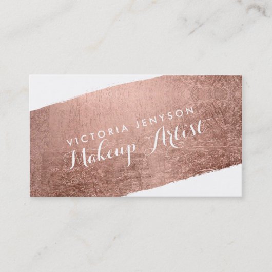 モダンのばら色の金ゴールドブラシストロークシックなメーキャップアーティスト 名刺 (正面)