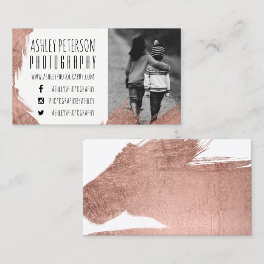 モダンのばら色の金ゴールドブラシストロークシンプルの写真撮影 名刺 (正面/裏面)