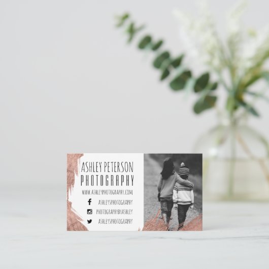 モダンのばら色の金ゴールドブラシストロークシンプルの写真撮影 名刺 (スタンド正面)