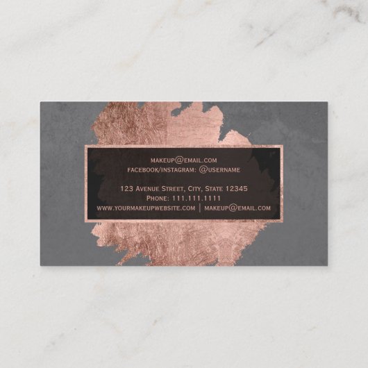 モダンのばら色の金ゴールドブラシストローク灰色のセメントの化粧 名刺 (裏面)