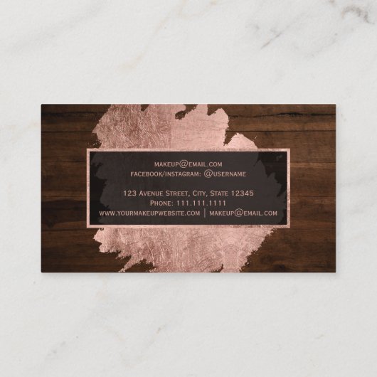 モダンのばら色の金ゴールドブラシストローク素朴な木製の化粧 名刺 (裏面)