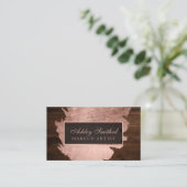 モダンのばら色の金ゴールドブラシストローク素朴な木製の化粧 名刺 (スタンド正面)