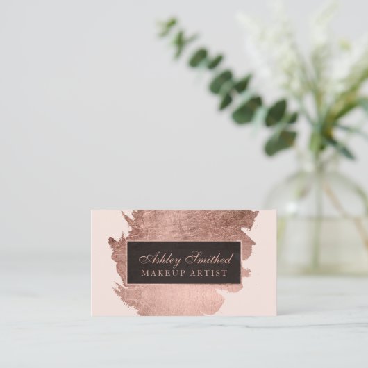 モダンのばら色の金ゴールドブラシストローク赤面のピンクの化粧 名刺 (スタンド正面)