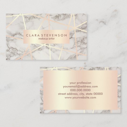 モダンのばら色の金ゴールド及び白人の大理石のメーキャップアーティスト 名刺 (正面/裏面)
