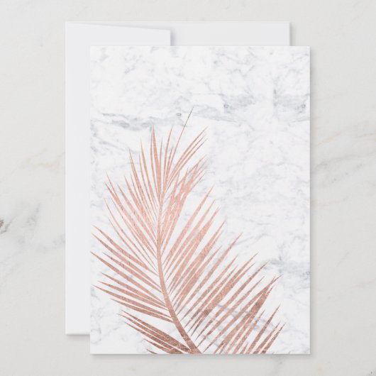 モダンのばら色の金色やし自由章の木の大理石のレズビアンの結婚式 招待状 (裏面)