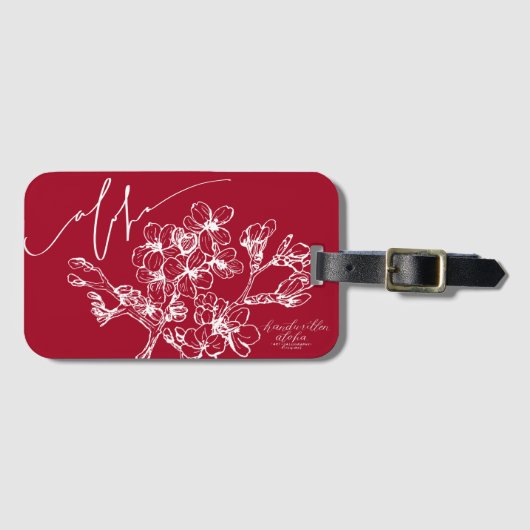 モダンのアロハ赤い桜の荷物のラベル ラゲッジタグ (正面横)