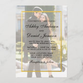 モダンのオ結婚ーバーレイの前面の写真金ゴールド 箔招待状 (正面)