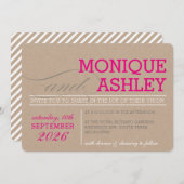 モダンのシンプル結婚文字はっきりしたピンククラフトホワイト 招待状 (正面/裏面)