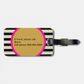 モダンのストライプなモノグラムの荷物のラベル-黒か金ゴールド ラゲッジタグ (裏面横)