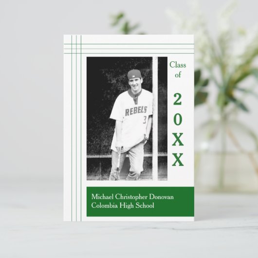 モダンのストライプの緑- 3x5卒業の発表 招待状 (スタンド正面)