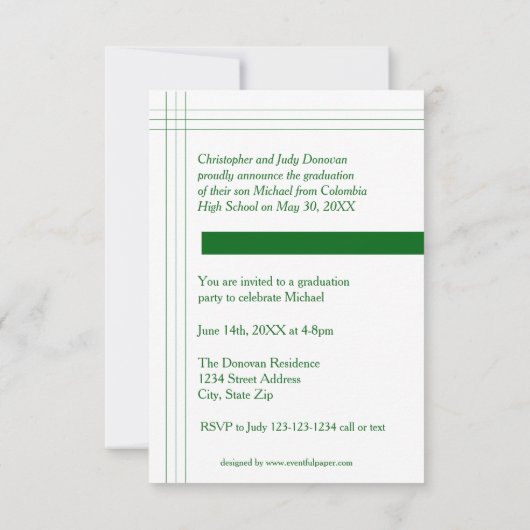 モダンのストライプの緑- 3x5卒業の発表 招待状 (裏面)